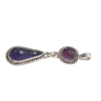 960 Silver Vintage RD Mexico Real Amethyst Teardrop Charm Pendant