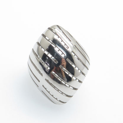 925 Sterling Silver Italy Modernist Rhombus Ribbed Dome Ring Size 7.5