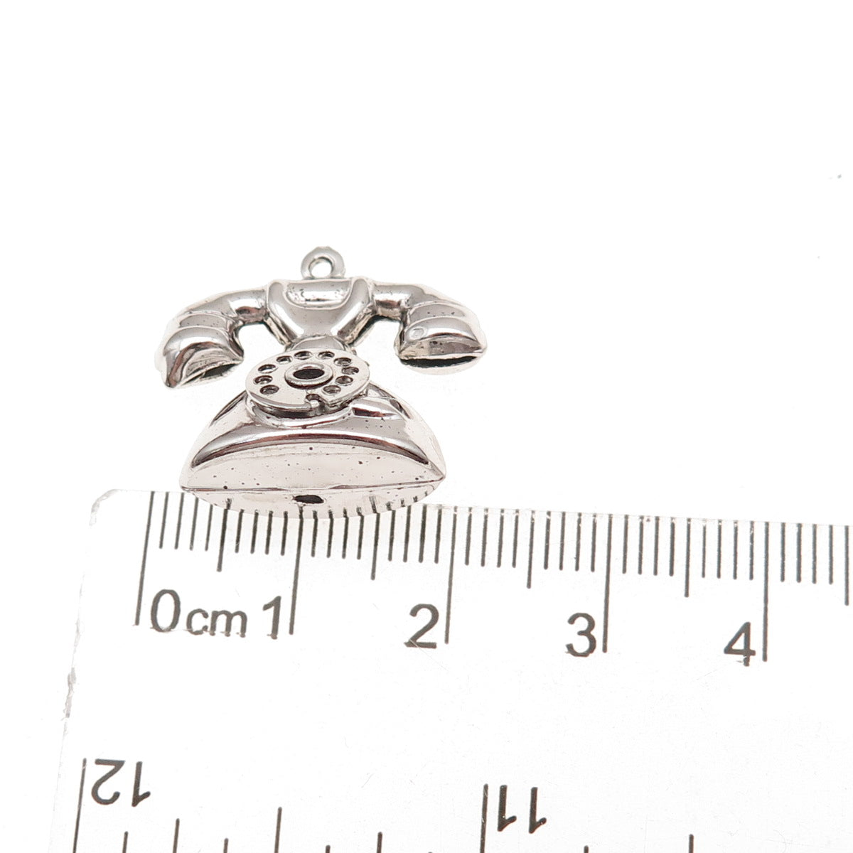 925 Sterling Silver Vintage Retro Rotary Phone 3D Charm Pendant