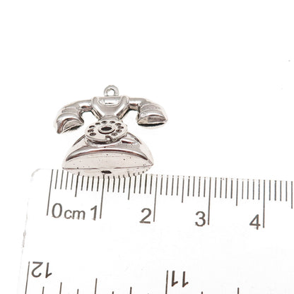 925 Sterling Silver Vintage Retro Rotary Phone 3D Charm Pendant