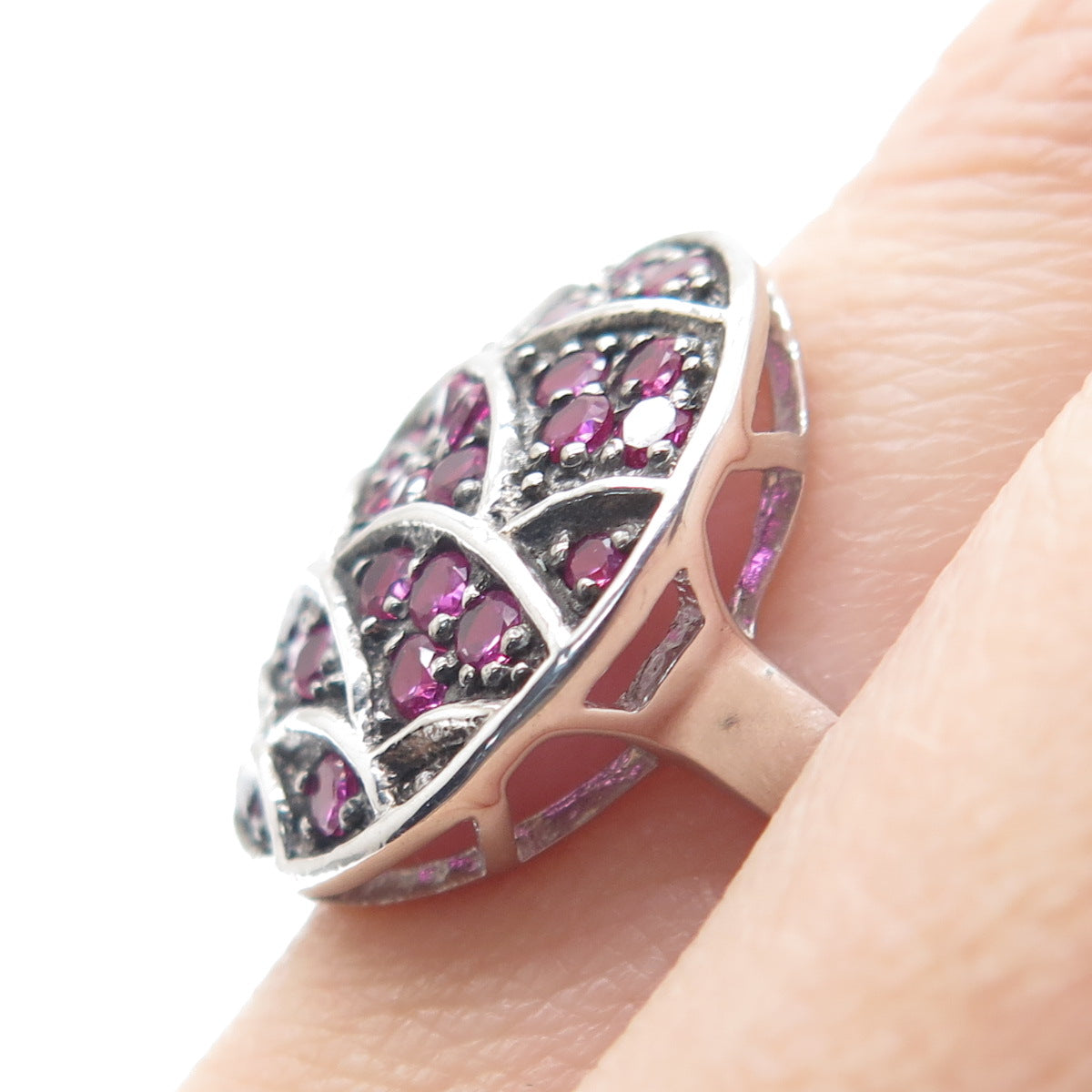 925 Sterling Silver Lab-Created Pink Sapphire Ring Size 7