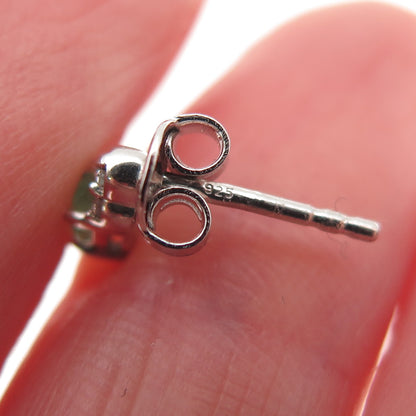 D'Joy 925 Sterling Silver Real Diamond & Emerald Stud Earrings