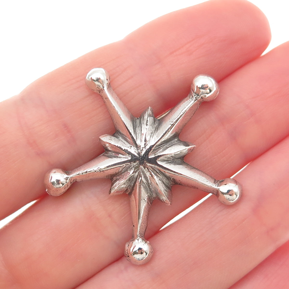 Old Pawn Sterling Silver Vintage Southwestern Star Oxidized Tribal Pin Brooch