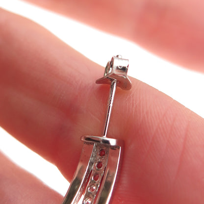 925 Sterling Silver Real Round-Cut White Topaz Crisscross Hoop Earrings