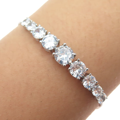 925 Sterling Silver Graduated Round-Cut C Z Adjustable Slide Bolo Bracelet 6-10"