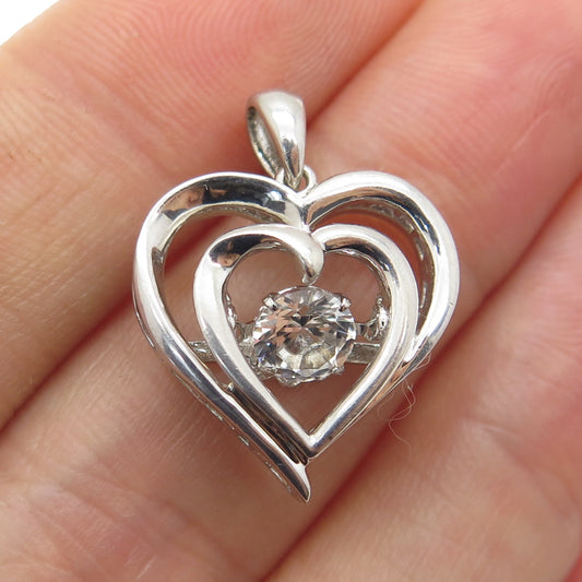 925 Sterling Silver Real Round-Cut White Topaz Heart Minimalist Pendant