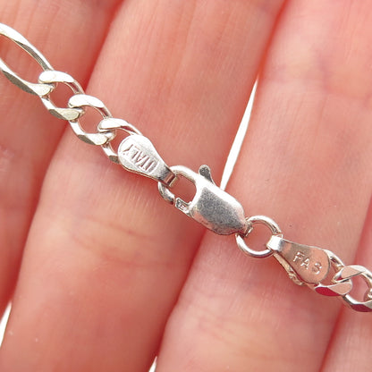 925 Sterling Silver Vintage Italy Figaro Link Bracelet 7"