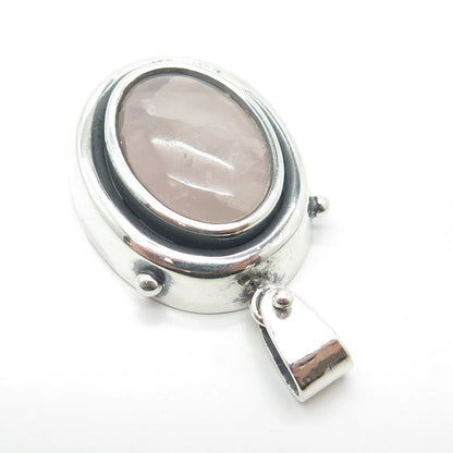 925 Sterling Silver Vintage Real Rose Quartz Gem Amulet Pendant