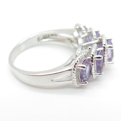 925 Sterling Silver Real Oval-Cut Amethyst Roped Ring Size 7