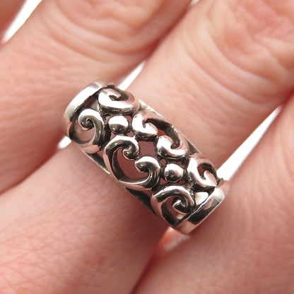 Sidney Evan 925 Sterling Silver Vintage Modernist Heart Oxidized Ring Size 8