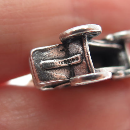 925 Sterling Silver Vintage Carriage Park City Utah Oxidized Mini 3D Pendant