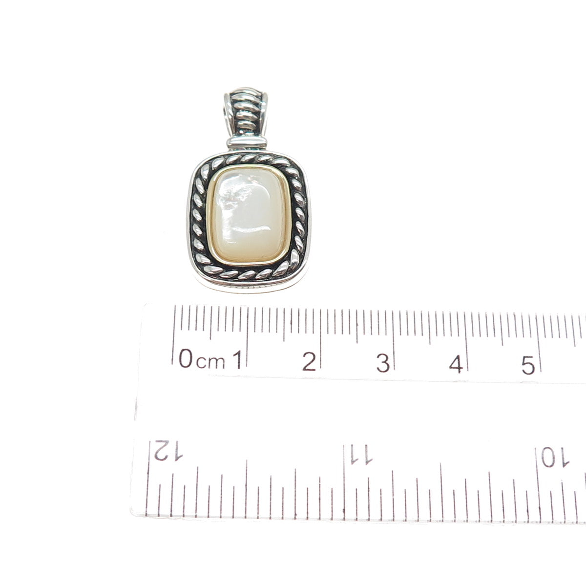 14K Gold 925 Sterling Silver Vintage Real MOP Oxidized Charm Pendant