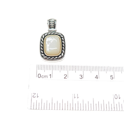 14K Gold 925 Sterling Silver Vintage Real MOP Oxidized Charm Pendant