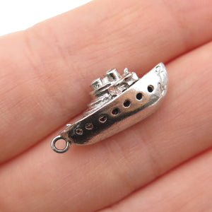 925 Sterling Silver Antique Art Deco Bon Voyage Cruise Ship Mini 3D Pendant