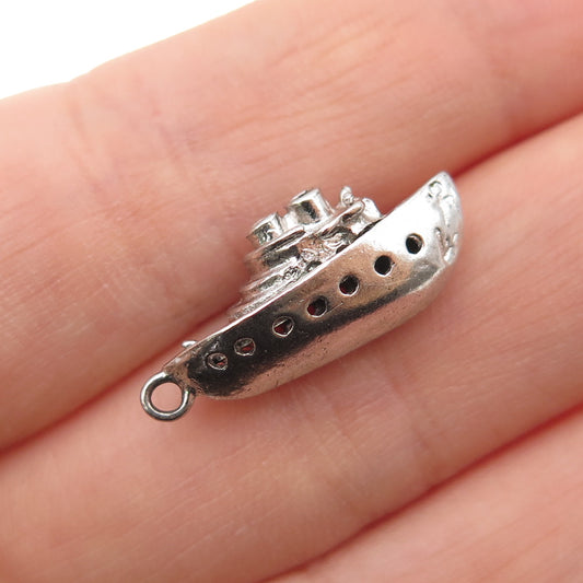 925 Sterling Silver Antique Art Deco Bon Voyage Cruise Ship Mini 3D Pendant