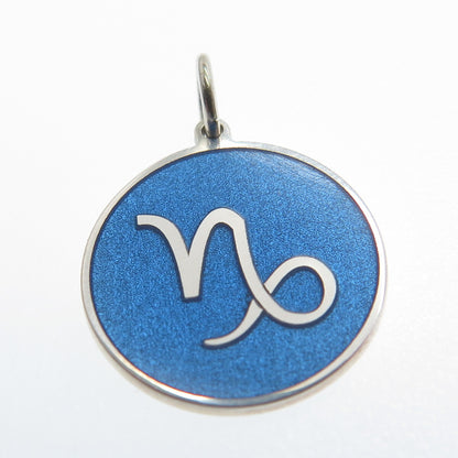 925 Sterling Silver Blue Enamel Capricorn Zodiac Sign Minimalist Charm Pendant