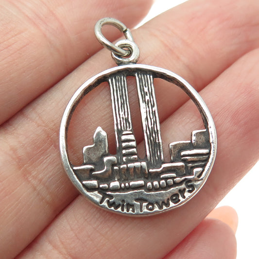 SUN WEST 925 Sterling Silver Vintage Twin Towers New York Trade Center Pendant