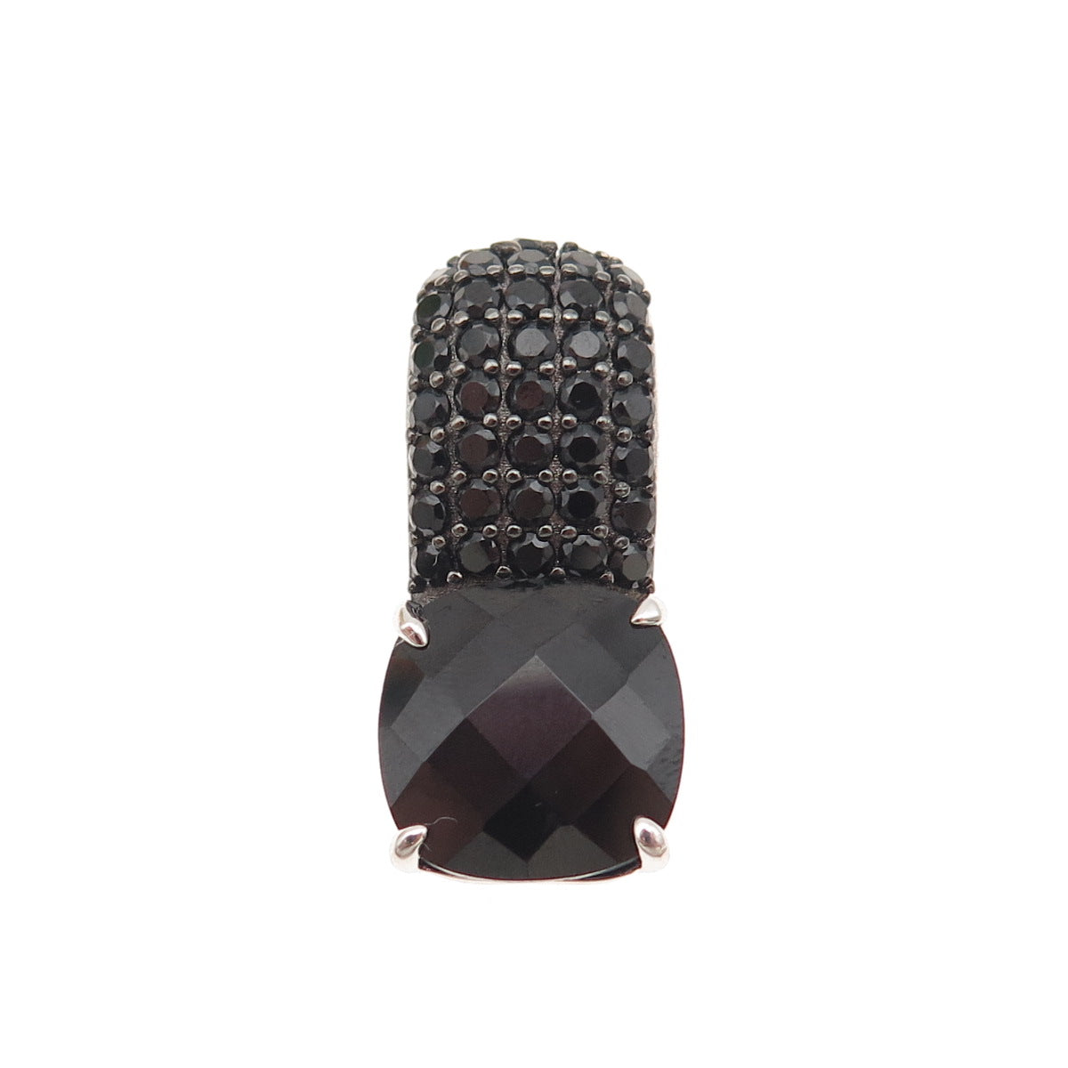 925 Sterling Silver Real Cushion & Round-Cut Black Spinel Slide Charm Pendant