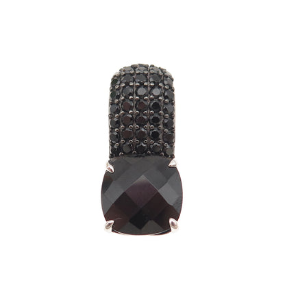 925 Sterling Silver Real Cushion & Round-Cut Black Spinel Slide Charm Pendant
