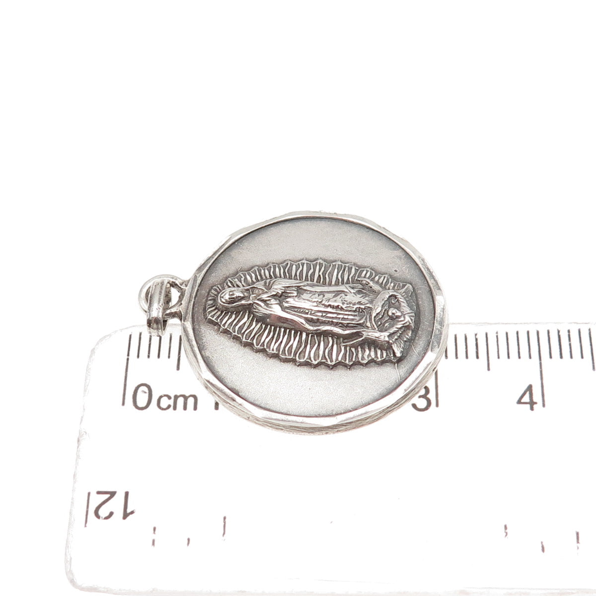 925 Sterling Silver Vintage St. Mary Miraculous Oxidized Charm Pendant