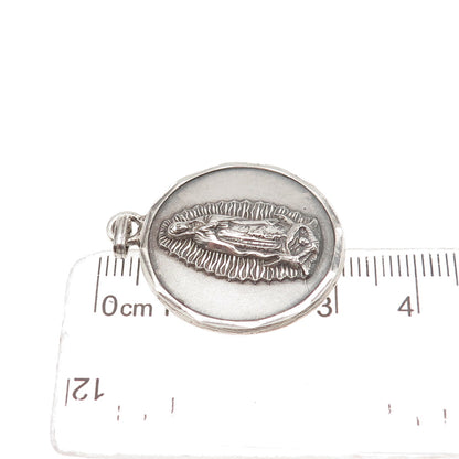 925 Sterling Silver Vintage St. Mary Miraculous Oxidized Charm Pendant