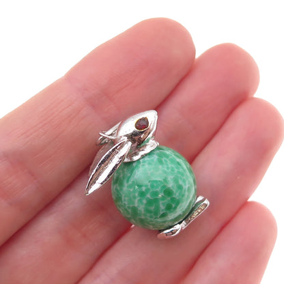 925 Sterling Silver Vintage Faux Turquoise & Garnet Easter Bunny Charm Pendant