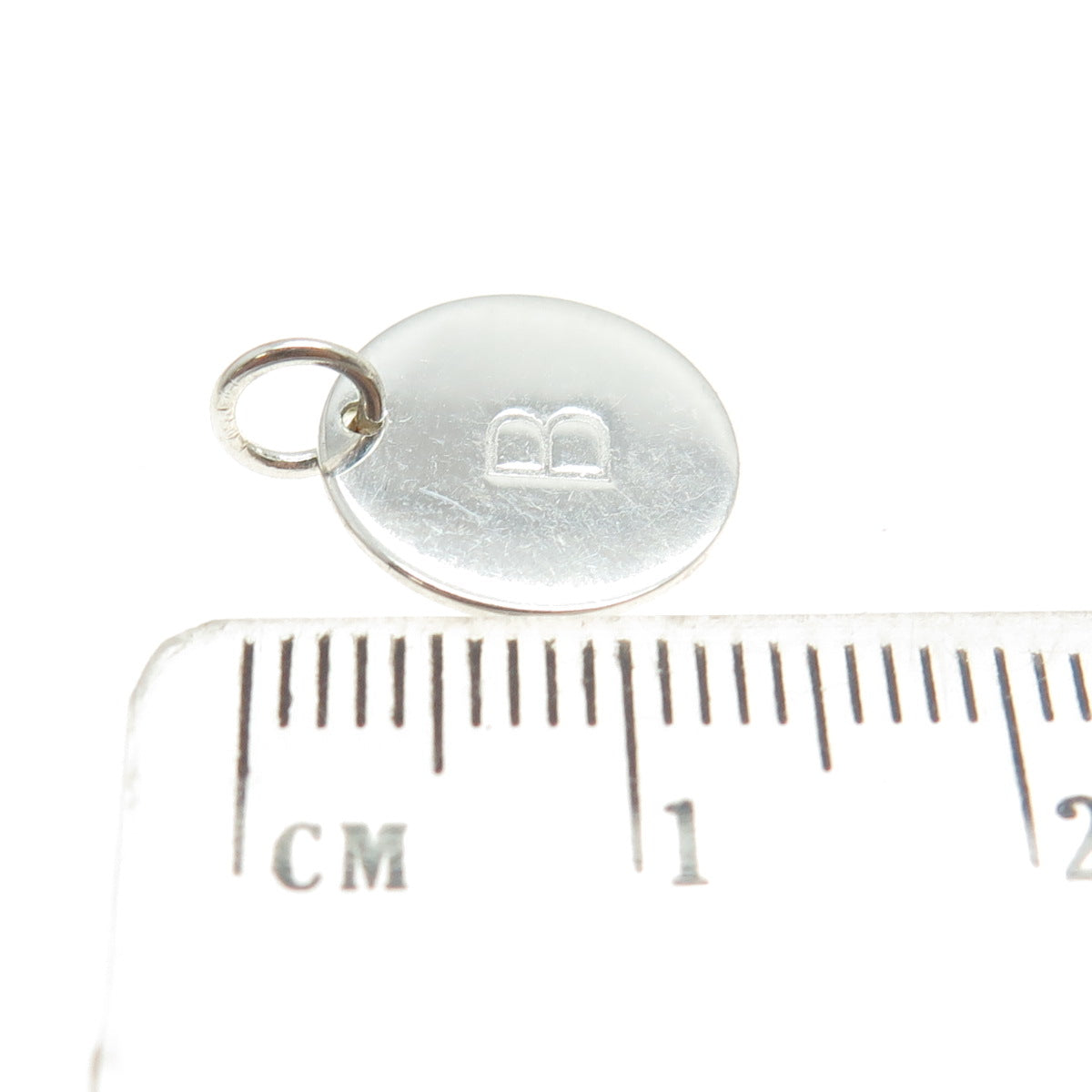 925 Sterling Silver Letter "B" Initial Heart Round Tag Minimalist Charm Pendant