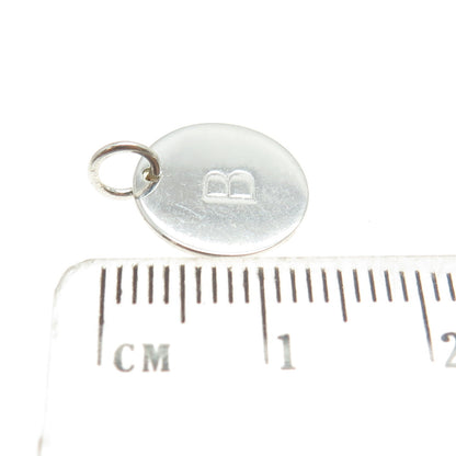 925 Sterling Silver Letter "B" Initial Heart Round Tag Minimalist Charm Pendant