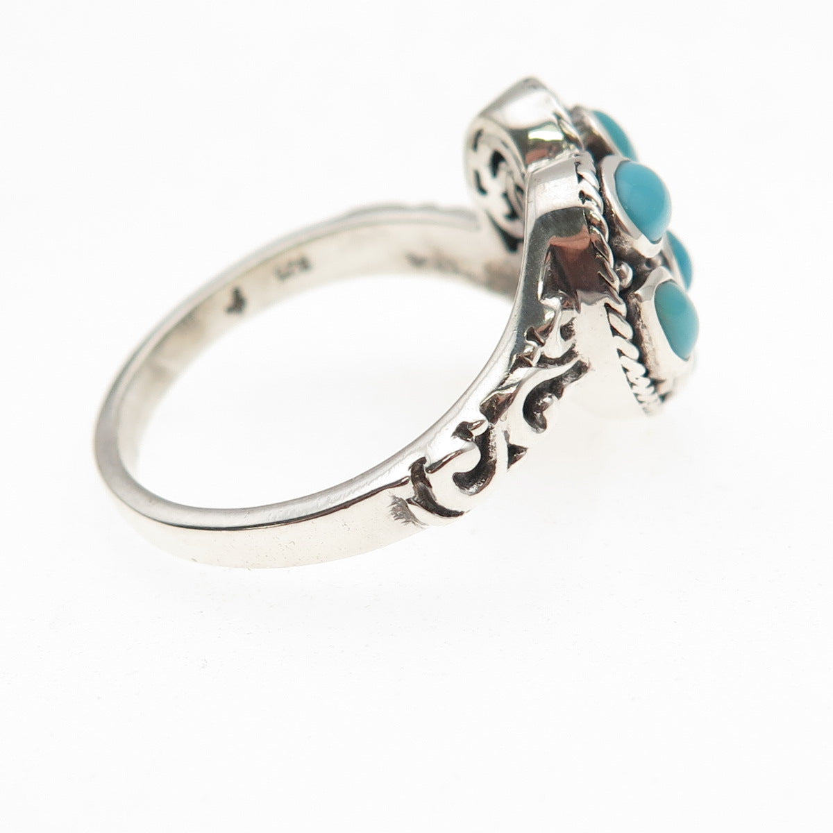 Samuel Benham 925 Sterling Silver Vintage Real Turquoise Heart Ring Size 10.25
