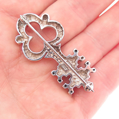 ZINA 925 Sterling Silver Vintage Club Key Pin Brooch