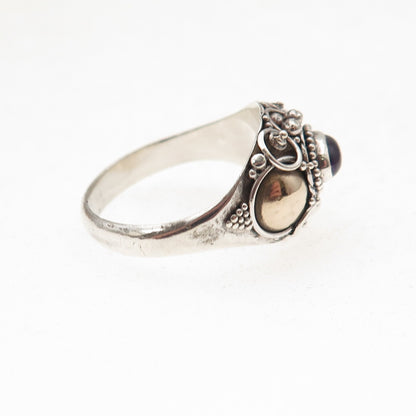 925 Sterling Silver 2-Tone Vintage Real Amethyst Oxidized Ring Size 6.75