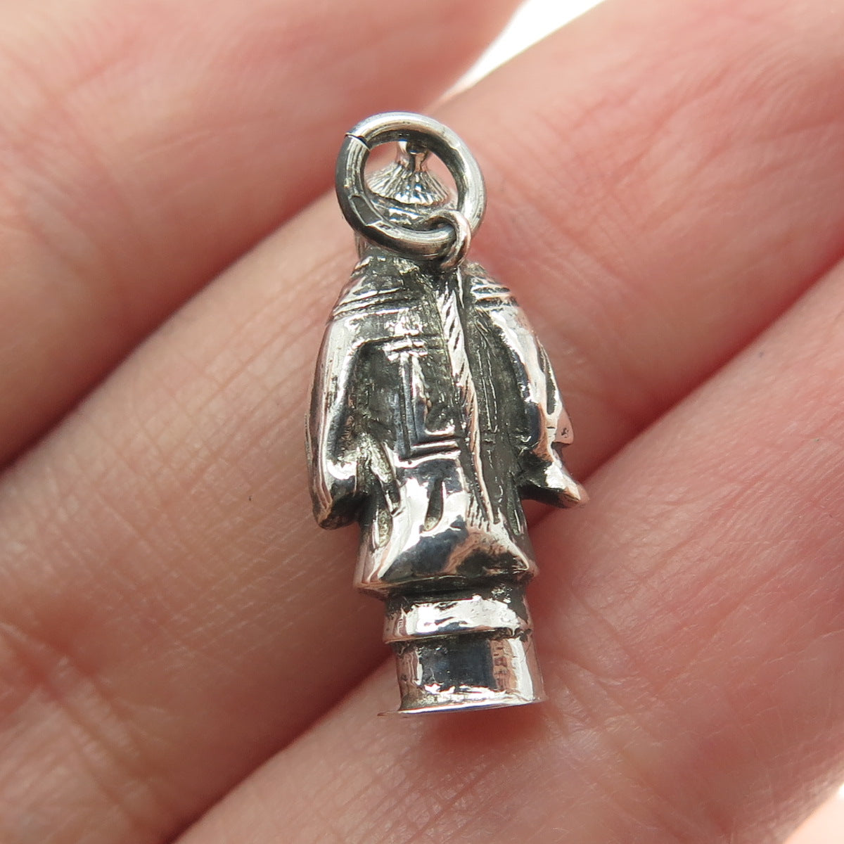 925 Sterling Silver Antique Chinese Export Monk 3D Pendant