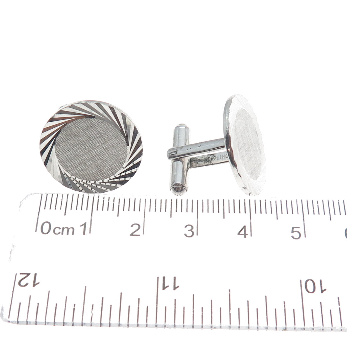 925 Sterling Silver Vintage PRK Diamond-Cut Round Cufflinks