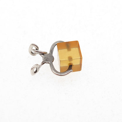 925 Sterling Silver Antique Art Deco Real Amber Sugar Tongs 3D Mini Pendant