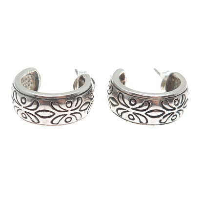 925 Sterling Silver Vintage Floral Oxidized Half Hoop Earrings