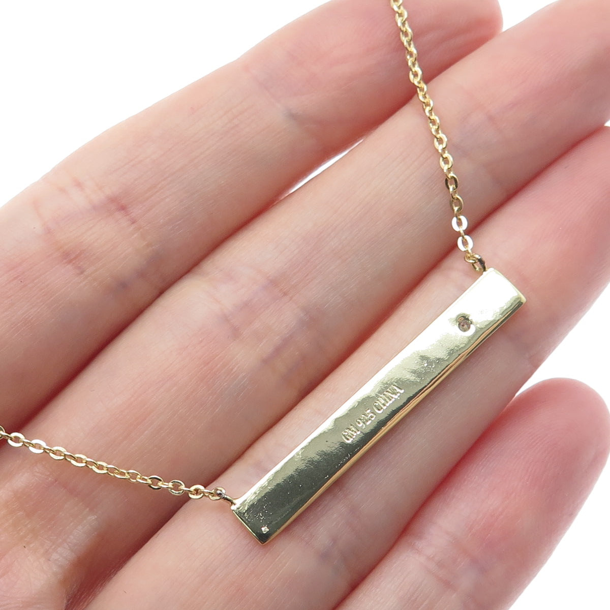 925 Sterling Silver Gold Plated Round-Cut C Z Bar Cable Chain Necklace 18"