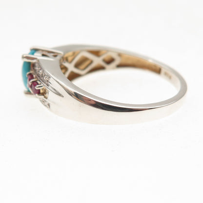 Chuck Clemency 925 Sterling Silver Real Turquoise & Ruby Ring Size 8.25