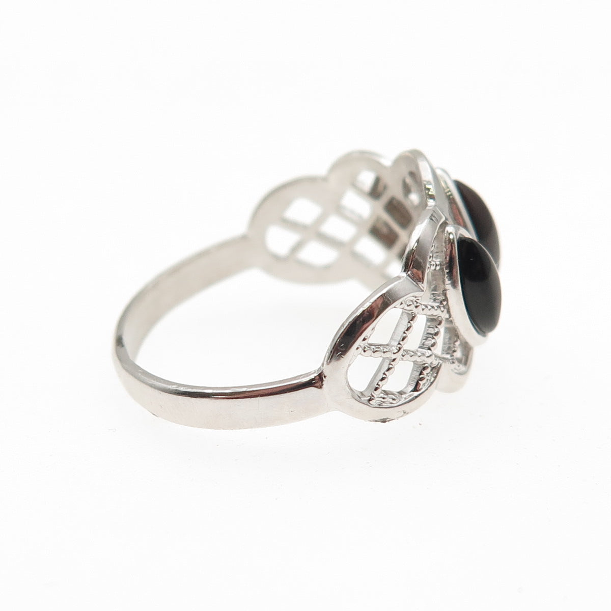 BEAU 925 Sterling Silver Vintage Real Black Onyx Modernist Ring Size 8