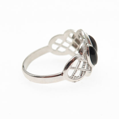 BEAU 925 Sterling Silver Vintage Real Black Onyx Modernist Ring Size 8