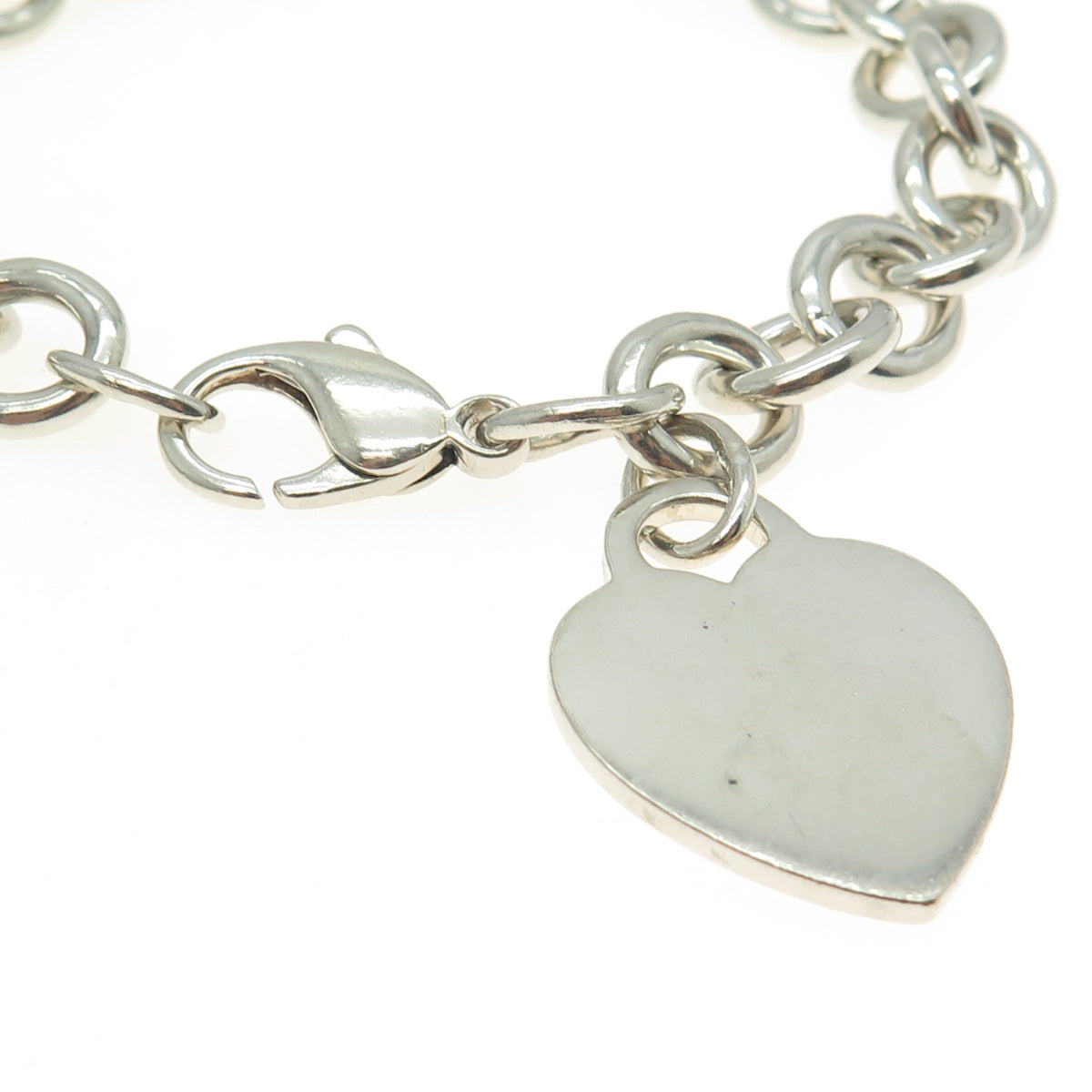 TIFFANY & CO. 925 Sterling Silver Vintage Heart Tag Rolo Link Bracelet 7.25"