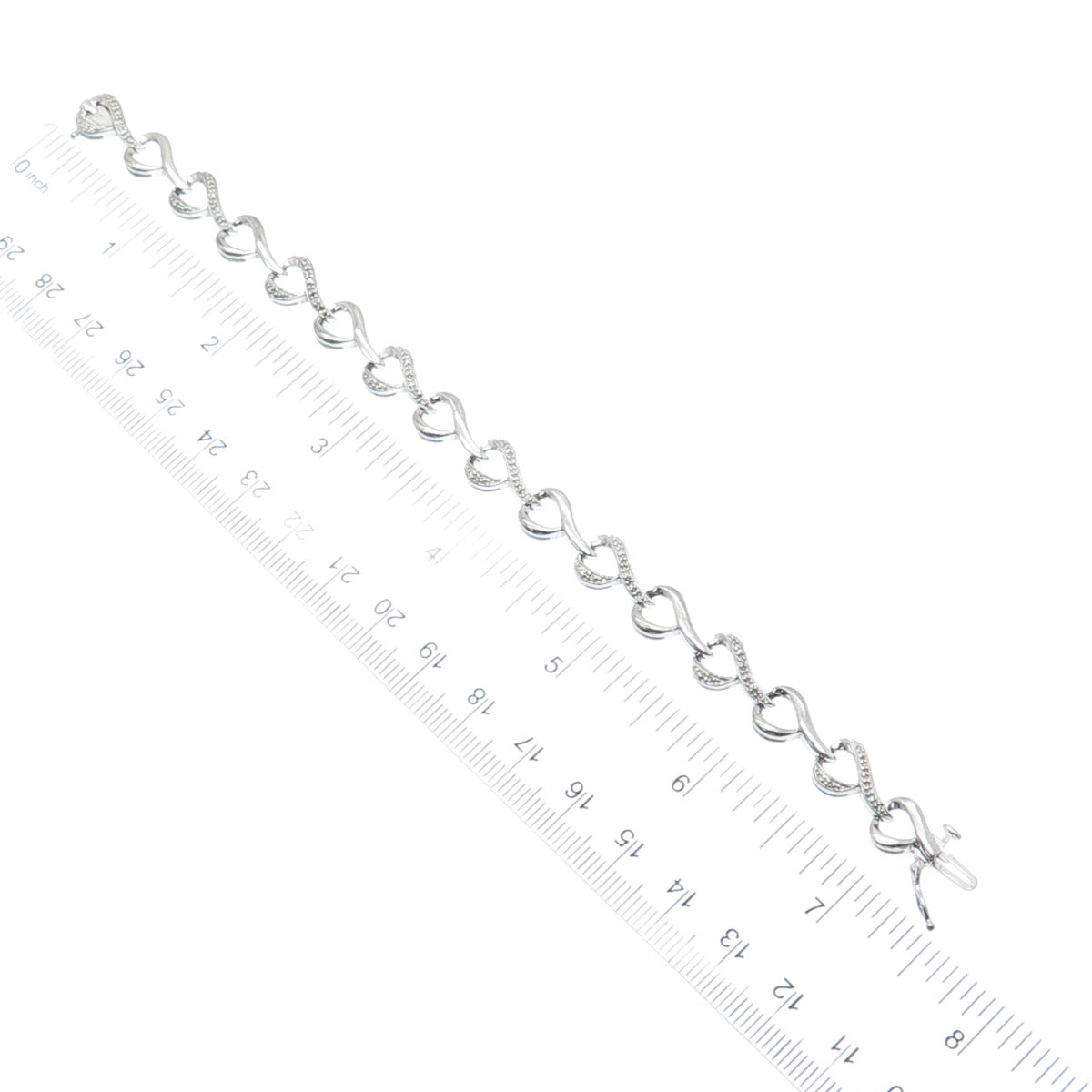 SUN 925 Sterling Silver Real Round-Cut Diamond Heart Link Bracelet 7"