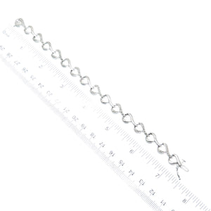 SUN 925 Sterling Silver Real Round-Cut Diamond Heart Link Bracelet 7"