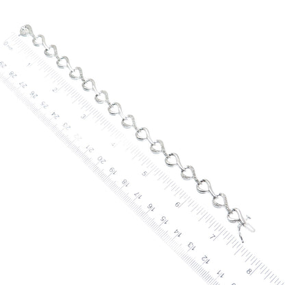 SUN 925 Sterling Silver Real Round-Cut Diamond Heart Link Bracelet 7"