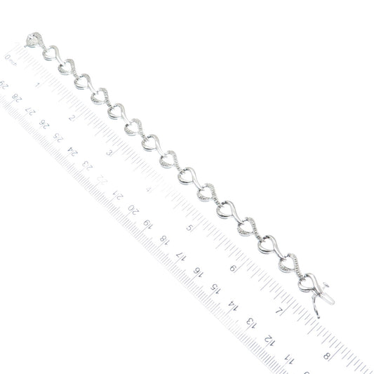 SUN 925 Sterling Silver Real Round-Cut Diamond Heart Link Bracelet 7"