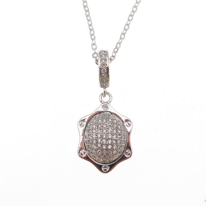 925 Sterling Silver Round-Cut C Z Floral Cable Chain Necklace 18"
