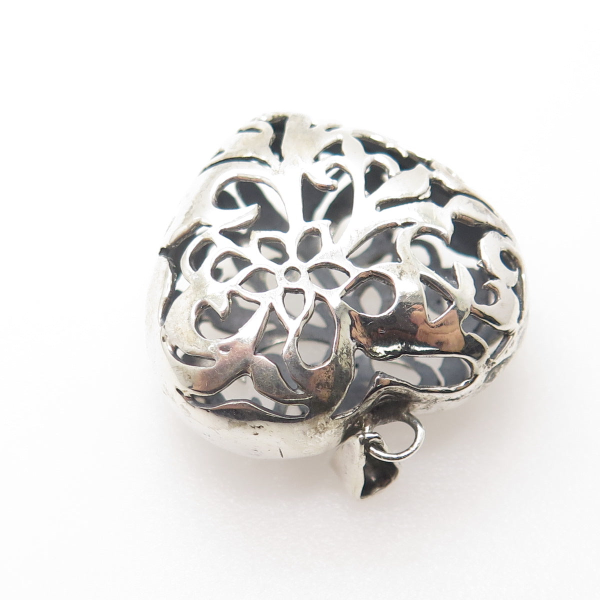 925 Sterling Silver Vintage Ornate Puffy Heart 3D Pendant