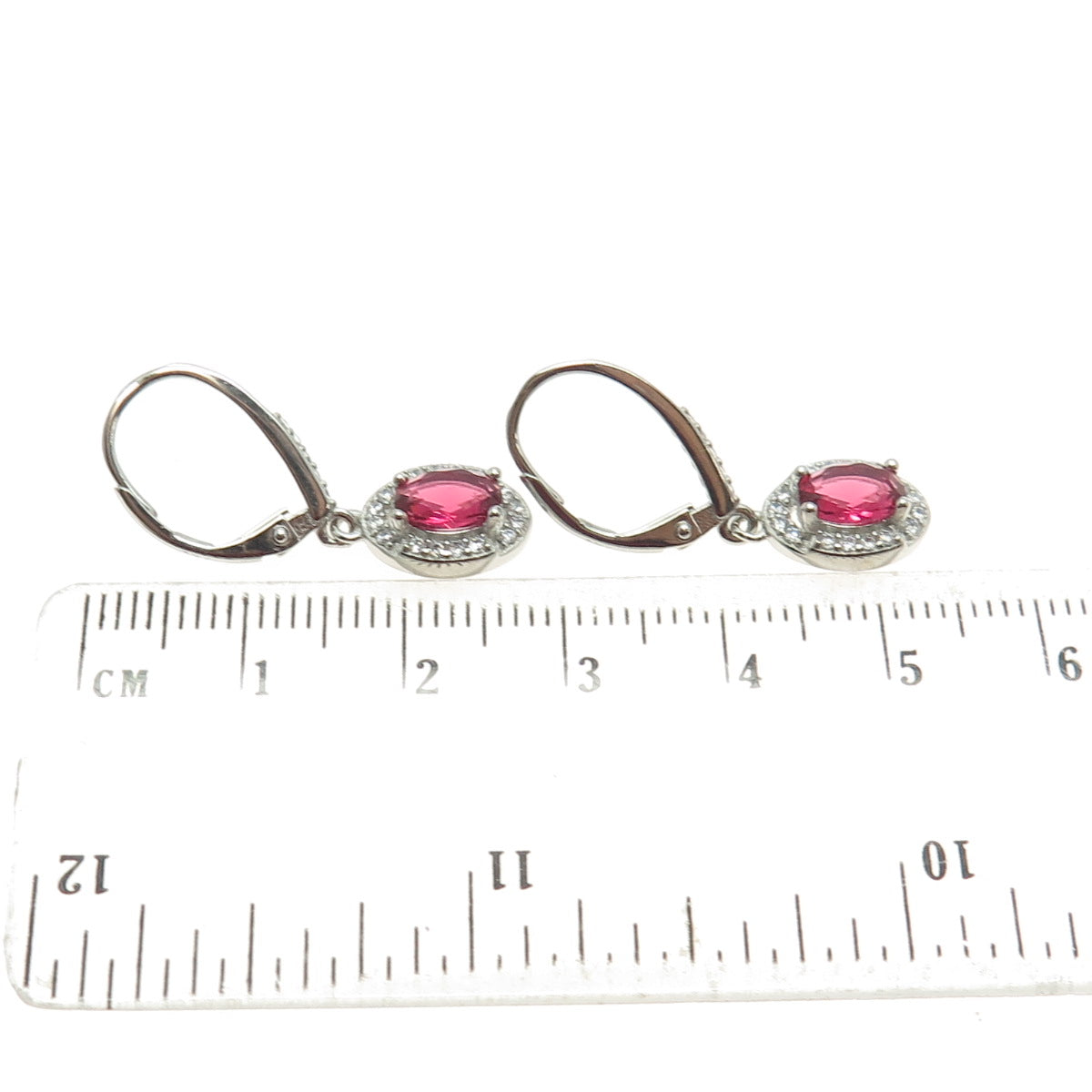 925 Sterling Silver Pink Oval-Cut & White Round-Cut Shaped C Z Dangle Earrings