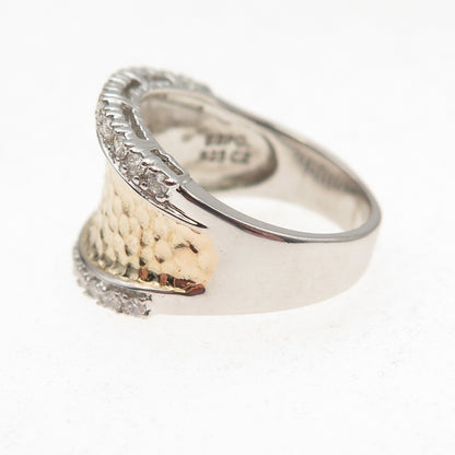 ESPO Joseph Esposito 925 Sterling Silver 2-Tone C Z Hammered Ring Size 8.25