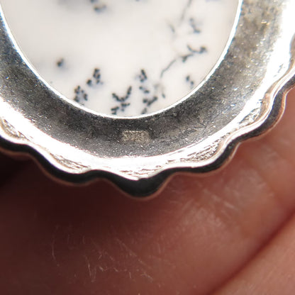 925 Sterling Silver Vintage Real Dendritic Agate Gem Oval Pendant