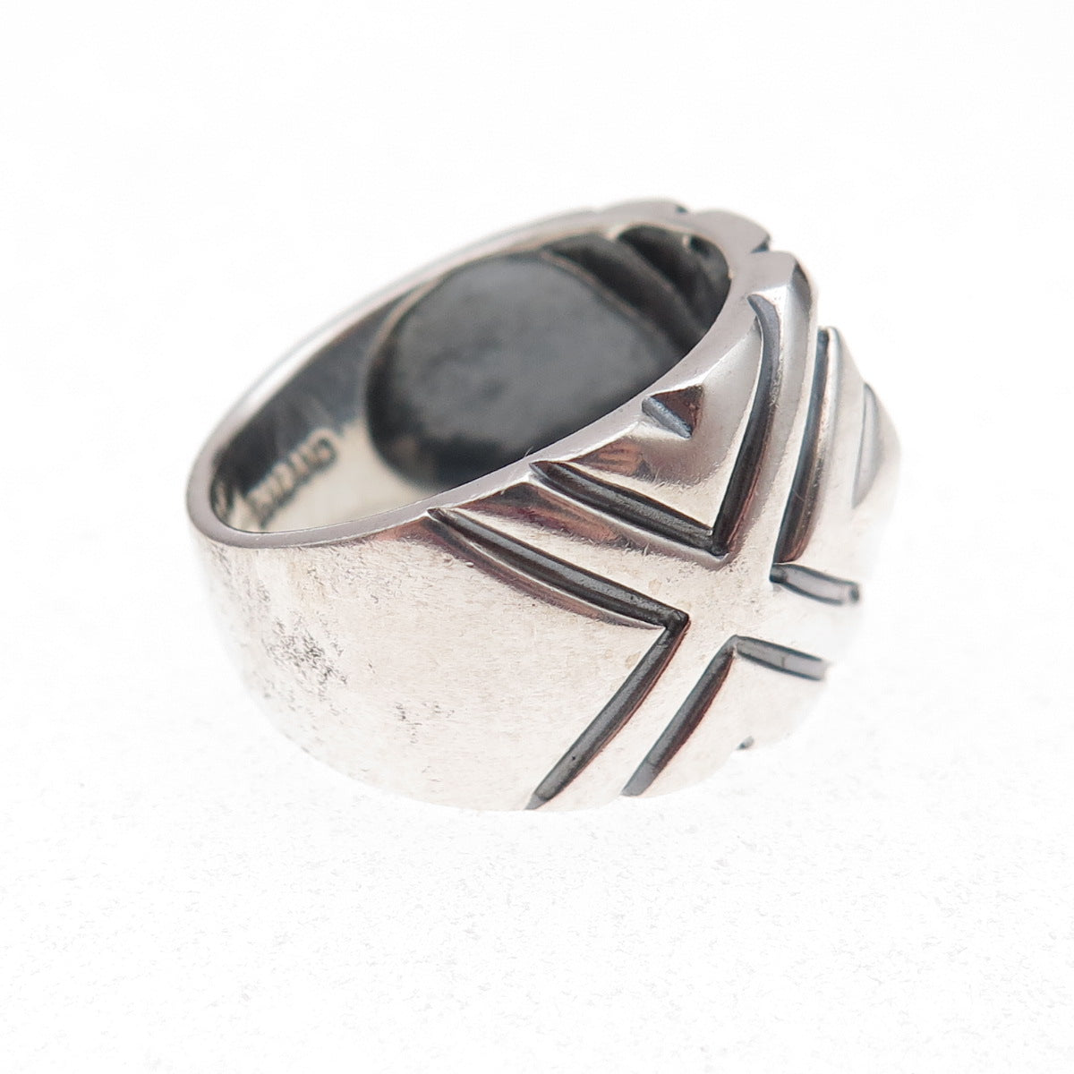 Chapal Zenray 925 Sterling Silver Vintage Modernist Oxidized Ring Size 8